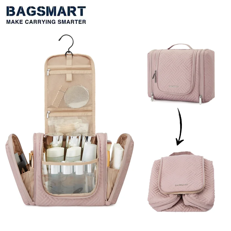 BAGSMART Travel Toiletry Bag for Women Hanging Cosmetic Makeup Bag with Hook FoldableTravel Organizer for Accessories Toiletries