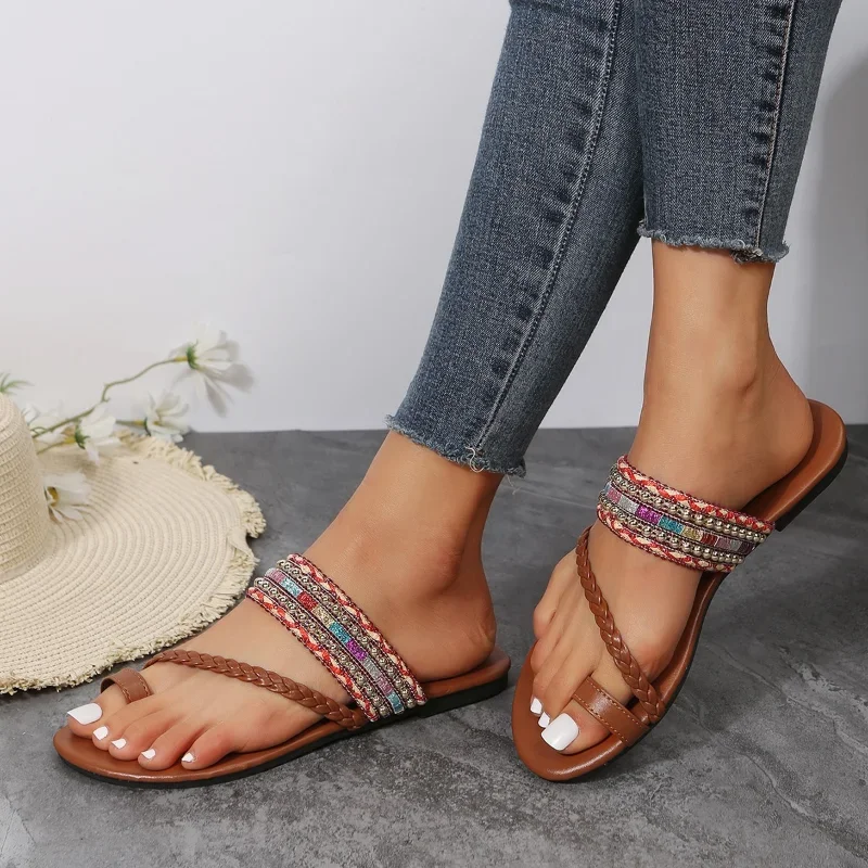 Ladies Shoes 2024 New Greek Style Boho Flip Flop Sandals Streetwear Fashion Shoes Women Summer Breathable Open Toe Shoes