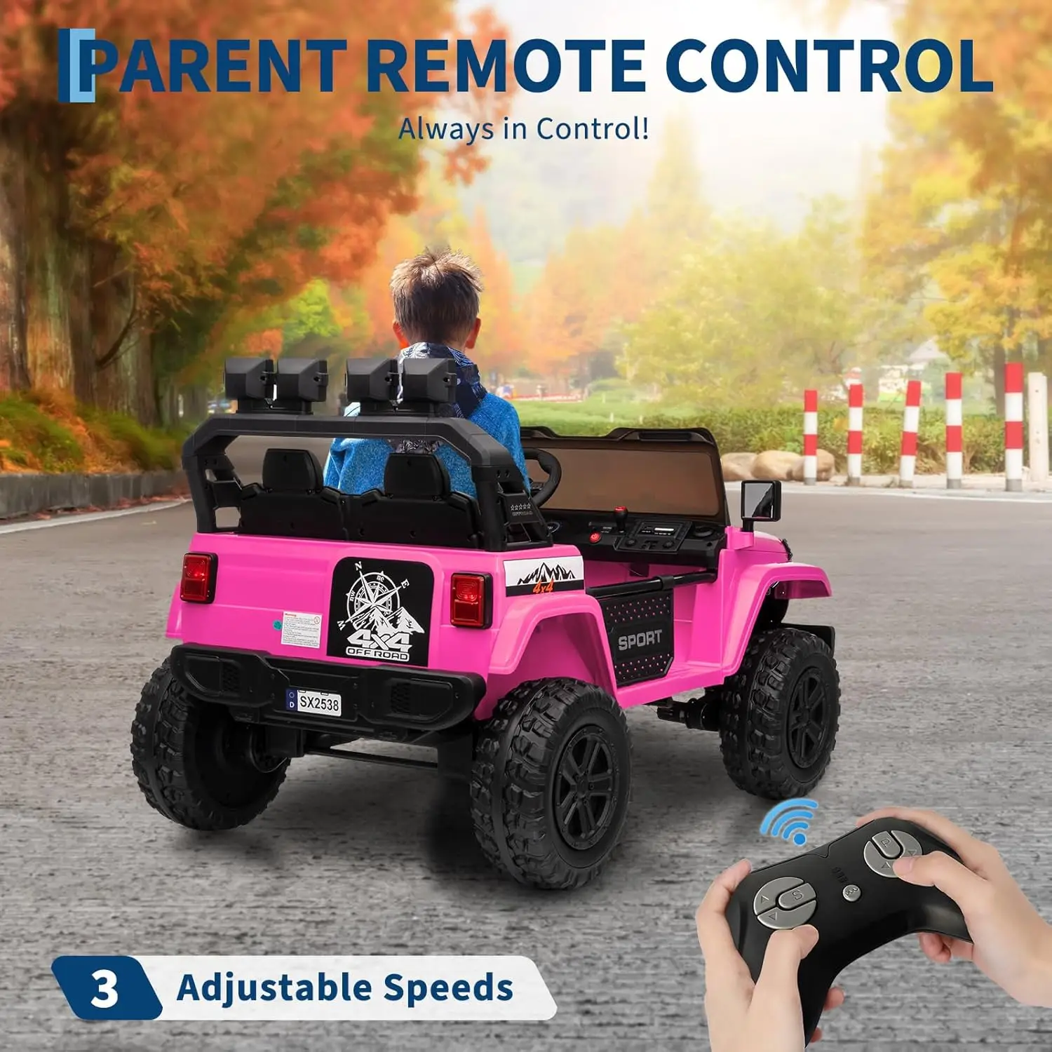 Kids Ride on Car Electric Vehicles with Remote Control Adjustable Car Music ASTM/CPSIA Certified 3 Speeds LED Lights Child Gifts