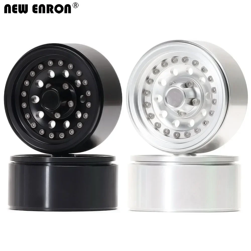 NEW ENRON 4PCS Black/Silver 1.9inch Aluminum Alloy Beadlock Wheel Rim for 1/10 RC Crawler Axial SCX10 90046 AXI03007 TRX4 Bronco