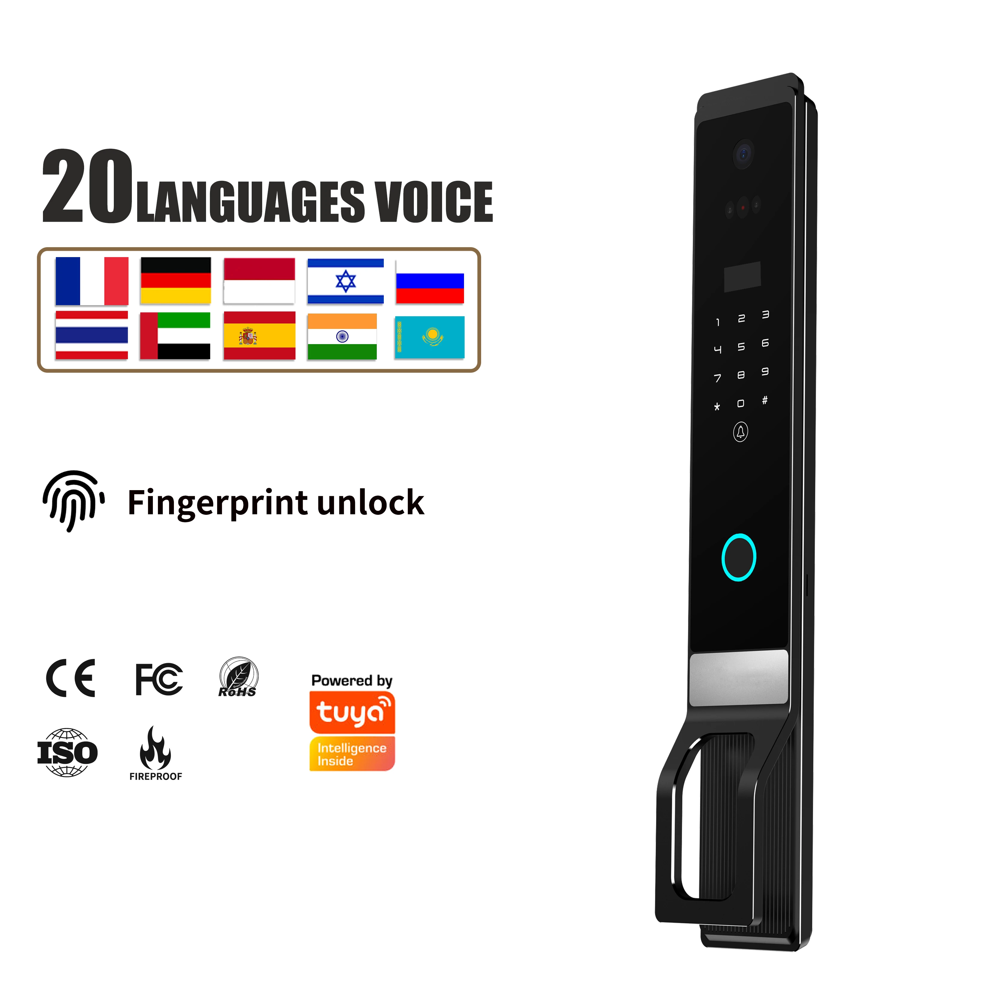 Kingsend 3D Face Recognition Smart Door Lock Handle Set Aluminium Alloy Front Door Electric Handle with Camera and Fingerprint