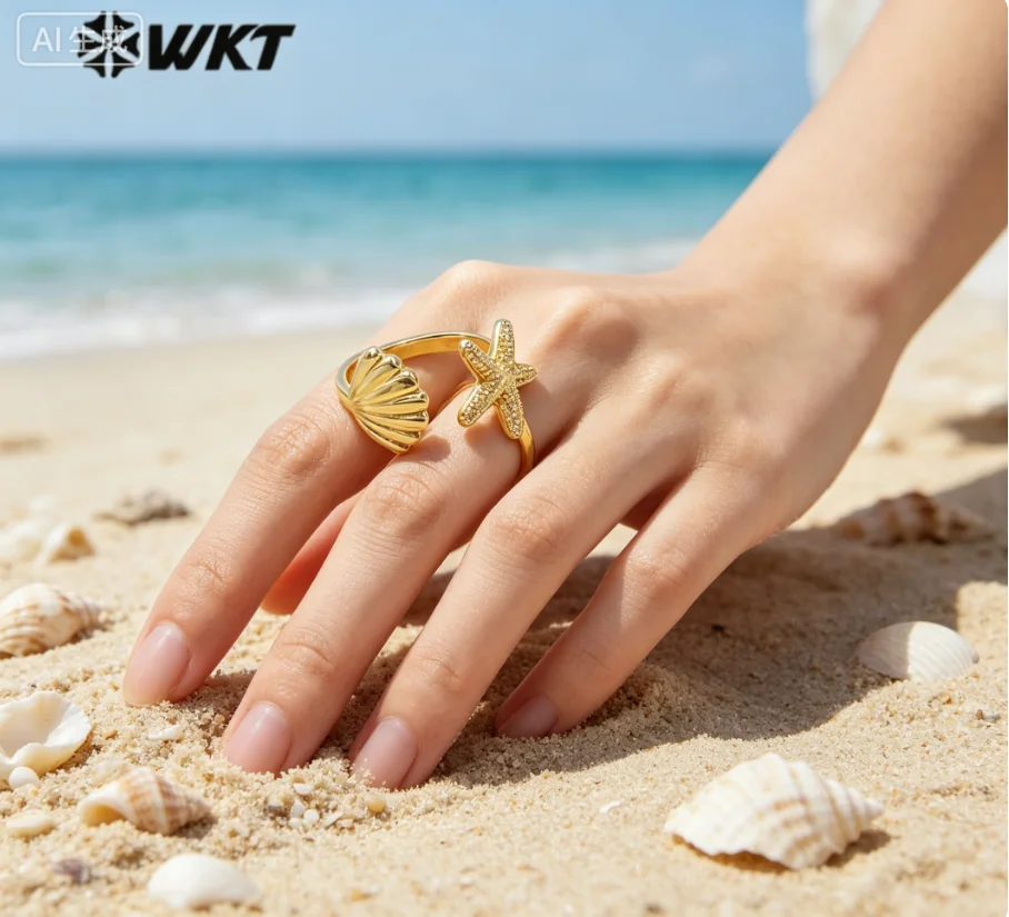 

WT-R554 New Coming Retro Simple And Generous With Shell And Star Shape Ring With 18k Gold Plated For Women Birthday Gifts