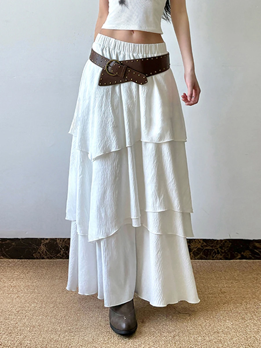 

Weekeep Elegant Layer Long Skirt Fairycore y2k Loose White High Waist Skirts for Women Vintage 90s Outfits 2025 Summer Holiday