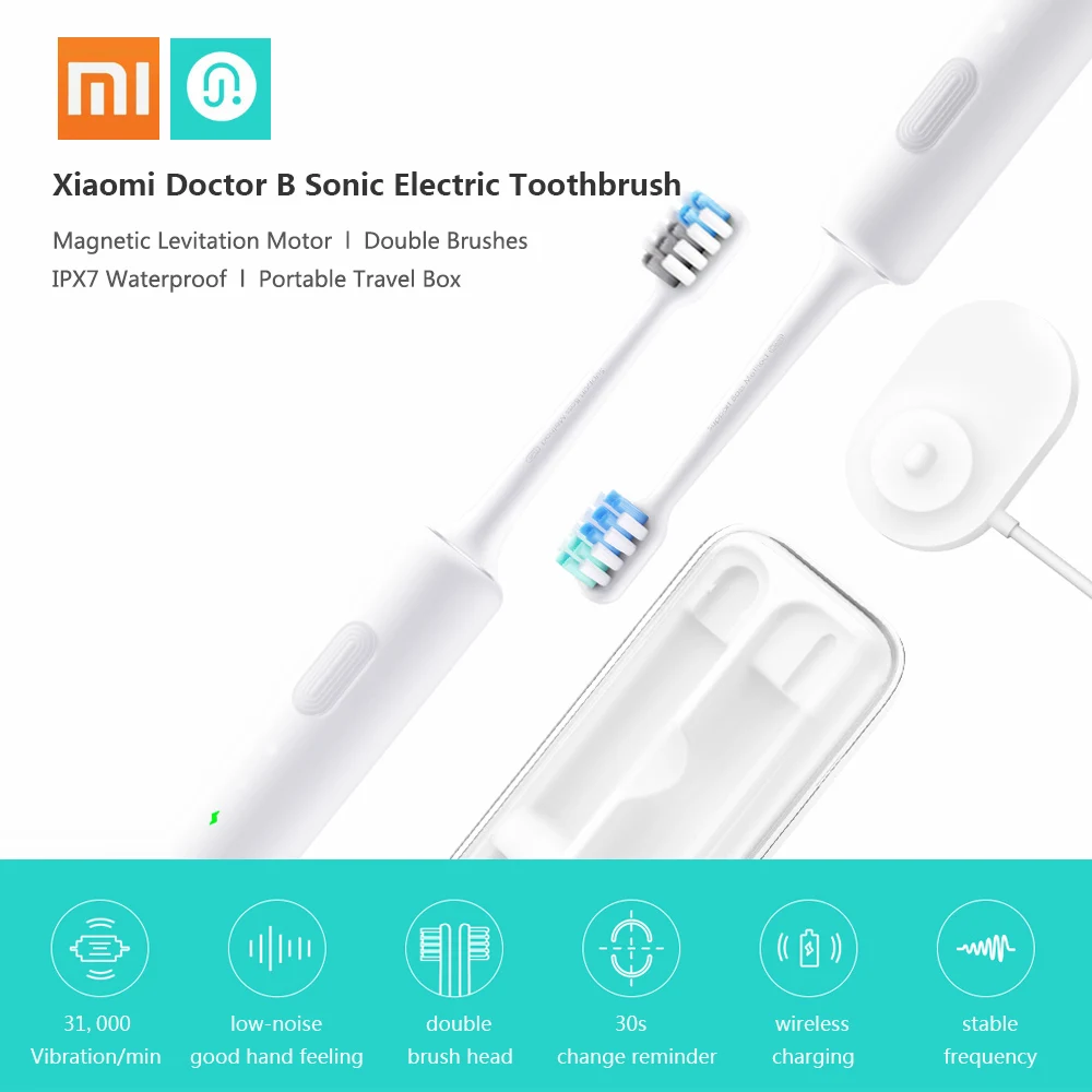 닥터 B 소닉 전동 칫솔 스마트 브러시 초음파 음파 미백 방수 무선 충전 여행용 케이스 포함