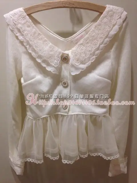 Japan Liz Lisa Chiffon And Mesh Embroidery Two Layers Collars Knitted Lace Shirt Cardigan Top