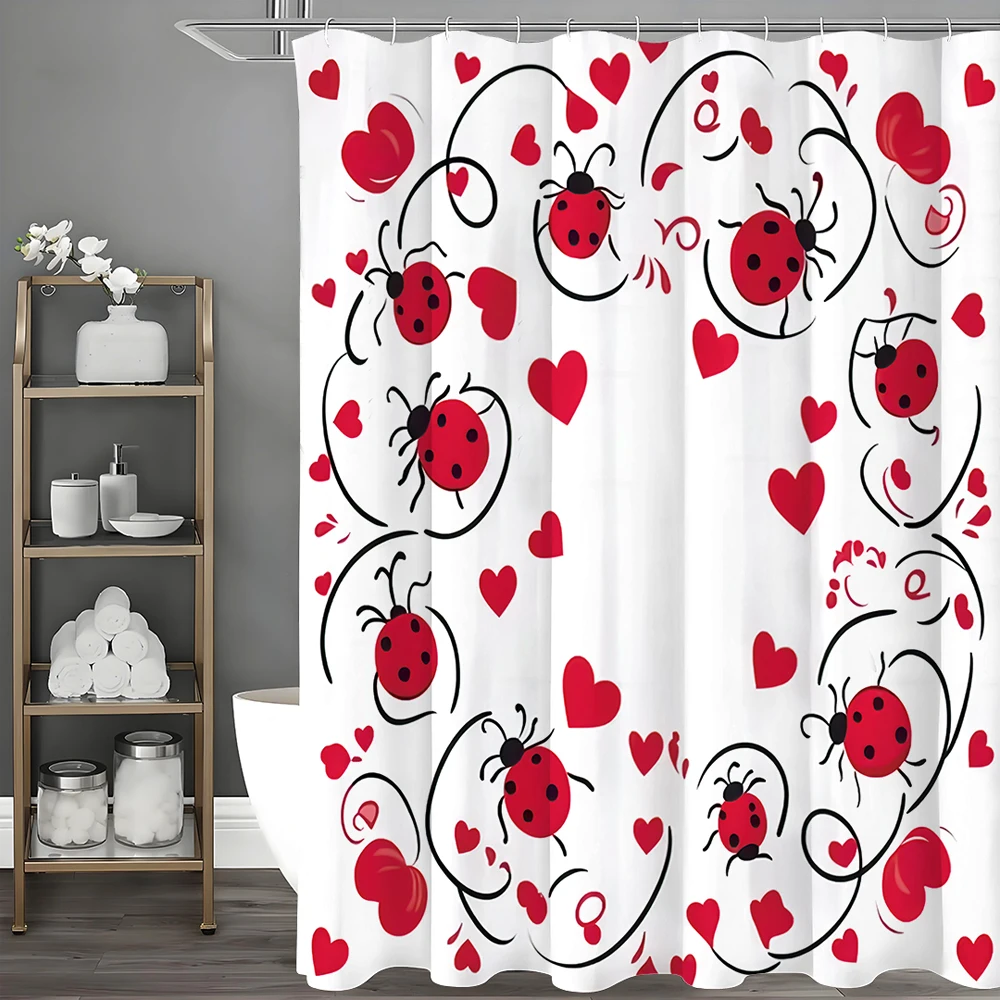 

Seven Star Ladybug Love Shower Curtain, Bathroom Decorative Shower Curtain, Waterproof Shower Curtain with Hooks