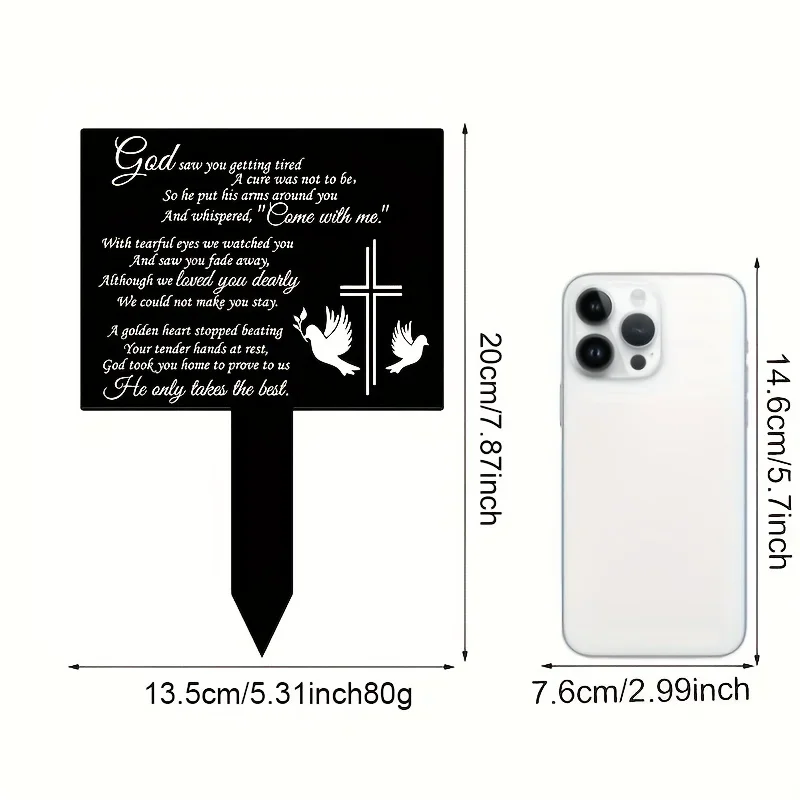 Remembrance Plaque Stake Waterproof Grave Marker for Cemetery Black Memorial Garden Stake Sympathy Dove Grave Stake