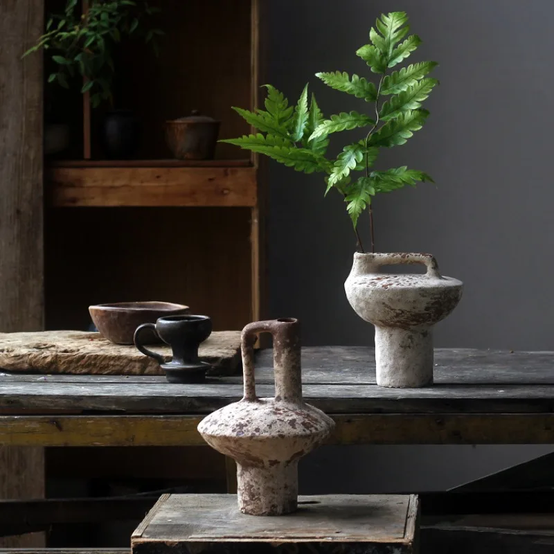 

Ceramic Vase Rough Pottery Vase Flower Arrangement Vintage Handmade Wabi-Sabi Style Dried Flowers Zen Arrangement