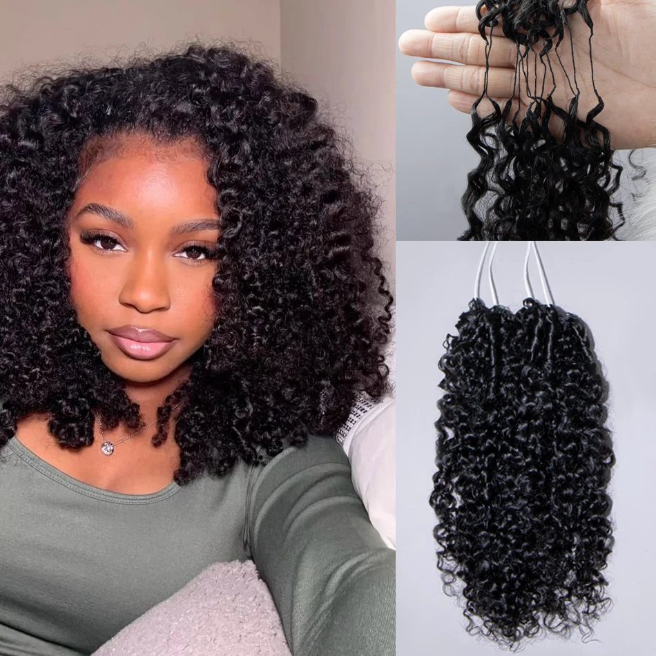 

Натуральные кудрявые волосы Kinky Curly для плетения, легкие, невидимые, без узлов, предварительно разделенные, для крючкового плетения, в стиле «перья»