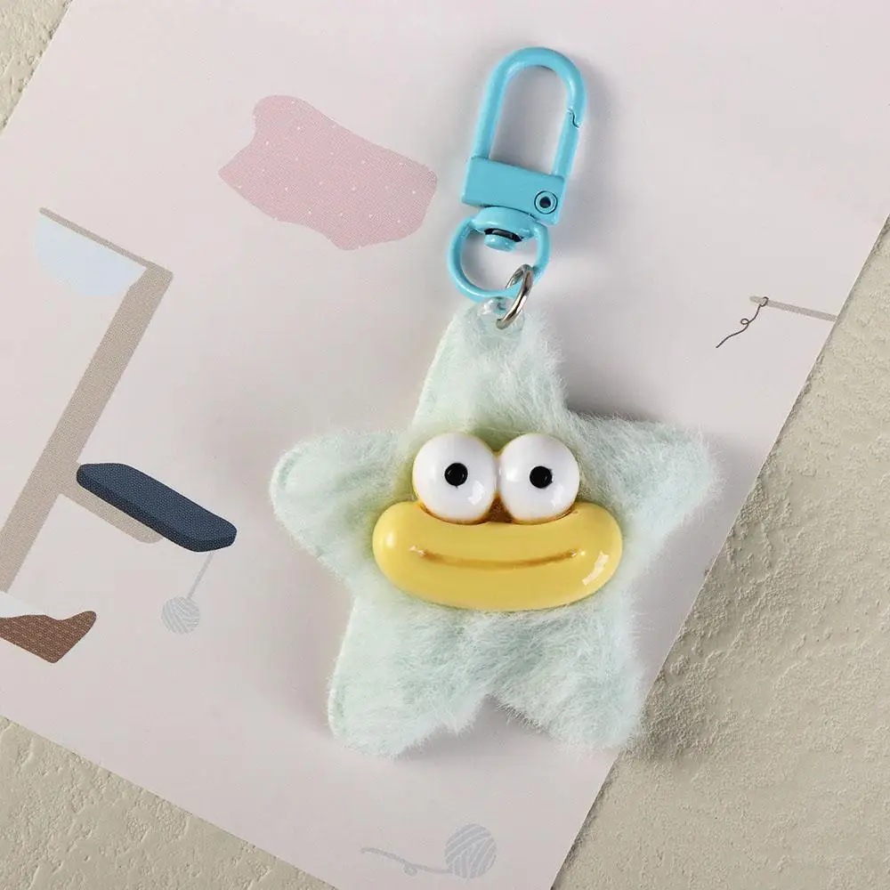 Fashion Cartoon Funny Star Keychain Plushies Mini Sausage Mouth Keyring Colorful Dopamine Star Plush Pendant Couple