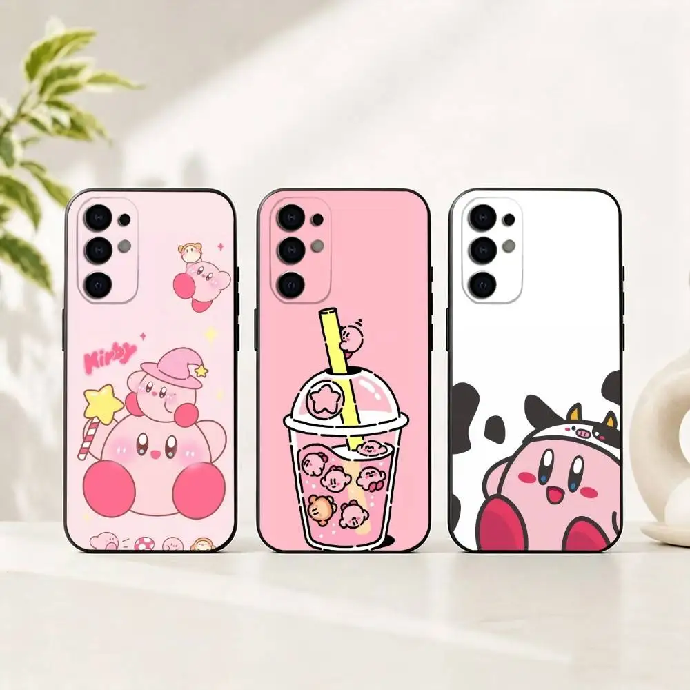 Cute Cartoon Kirbys pink Phone Case Black Silicone Soft For Samsung S25,S24,S21,S22,S23,S30,Ultra,S20,Plus,Fe,Lite