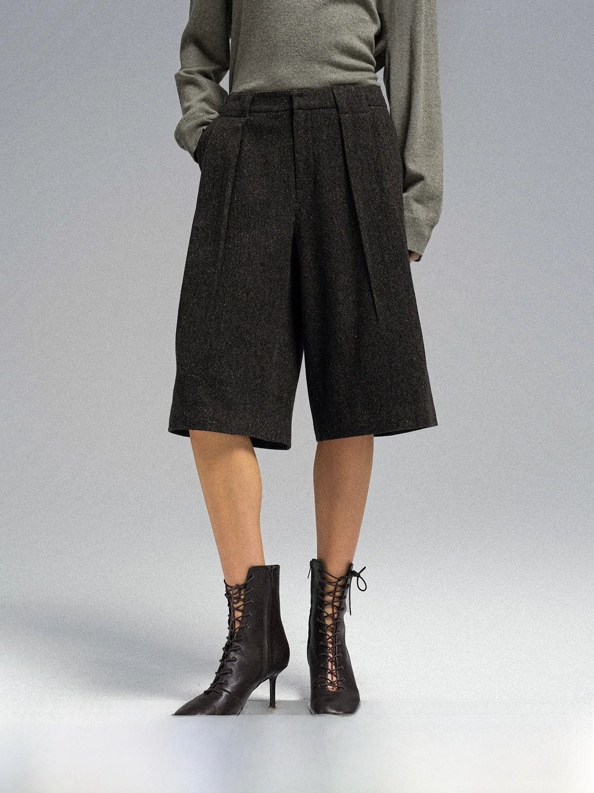 

Широкие шерстяные брюки с низкой посадкой, разноцветные, с плиссировкой выше колена, прямого кроя, для женщин