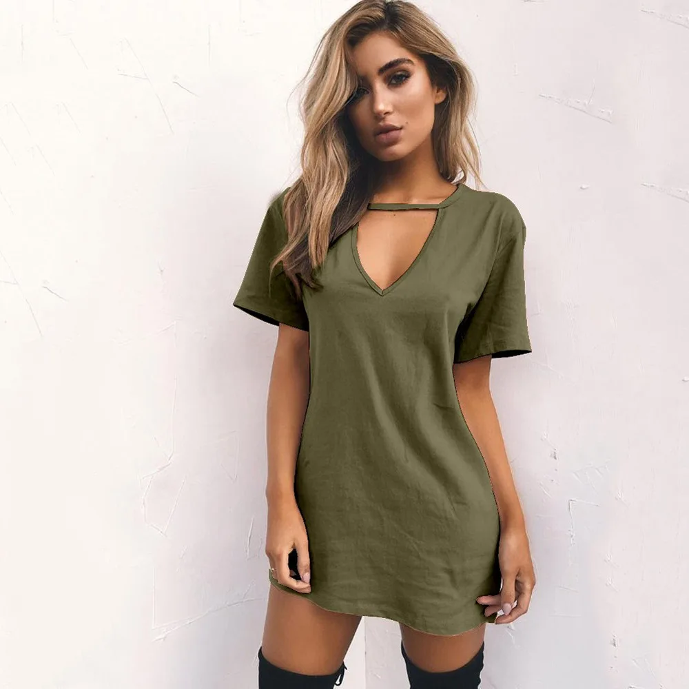 

2023 New Summer Women's V Neck Short Sleeve Solid Color Hollow Out Dress For Fashion Sexy Loose Dresses