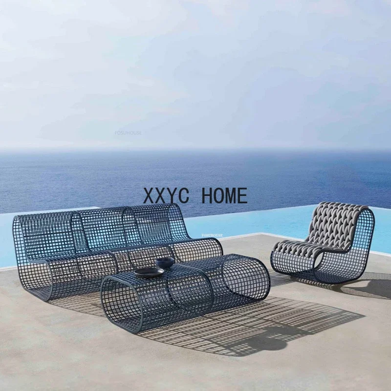 Creative Aluminum Alloy Outdoor Sofas Home Lazy Sofa Chair Courtyard Balcony Leisure Sofa Set Furniture Nordic Garden Furniture