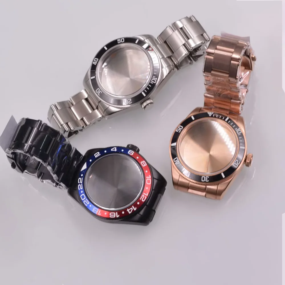 36mm Silver/ Rose Gold /Black Sapphire glass Watch Case Fit NH34 GMT NH35 NH36 PT500 ETA2824 Movement