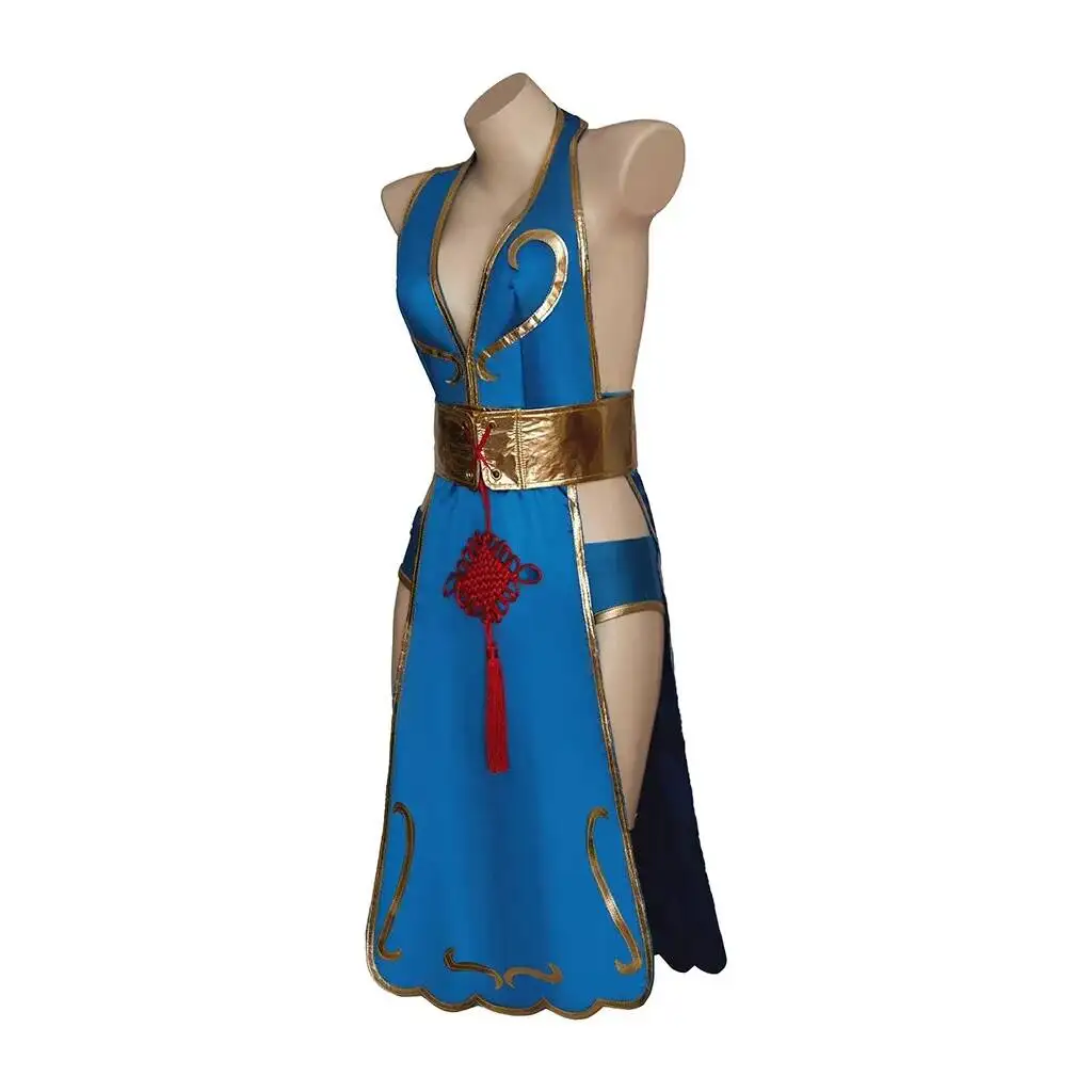 

Games Cosplay Costume Blue Cheongsam Outfit One-Piece Fighter Battle Bodysuit Women Girls Japanese Game Suit