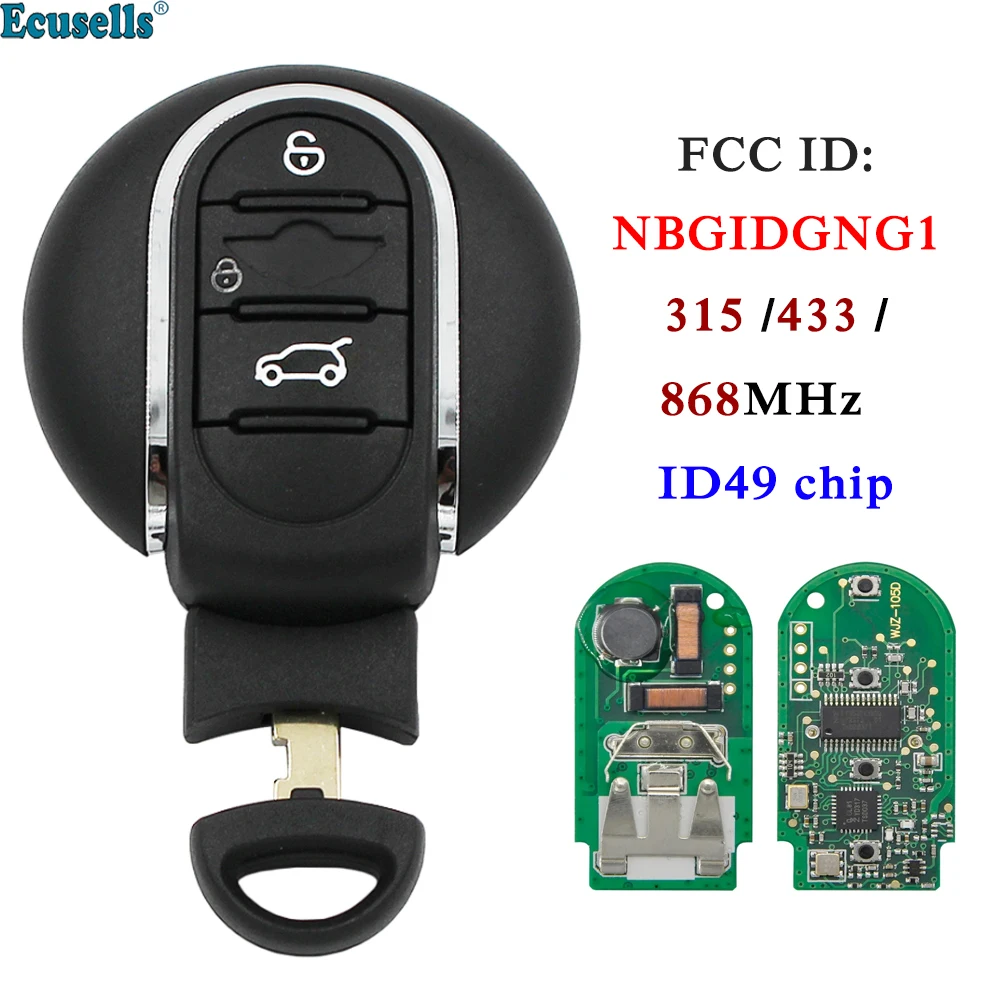 Ecusells-mando a distancia inteligente para coche, 3 botones, 315MHz, 434MHz, 868MHz, Chip ID49 para BMW Mini Cooper 2015-2018 FCC ID: NBGIDGNG1