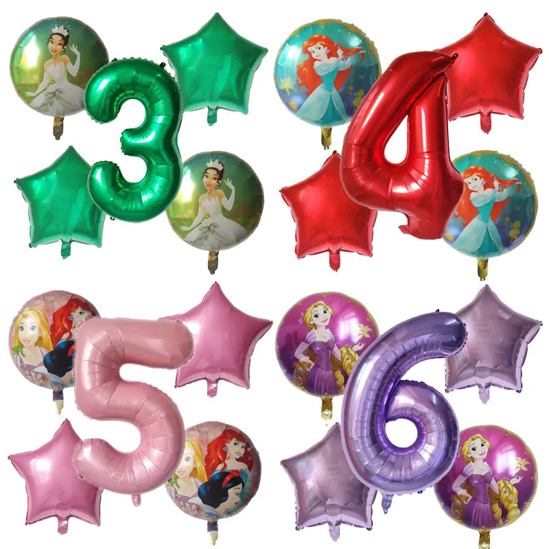 

5pcs Belle Cinderella Snow White Rapunzel Princess Foil Balloons Baby Birthday Party Decorations Kids Helium Number Toys