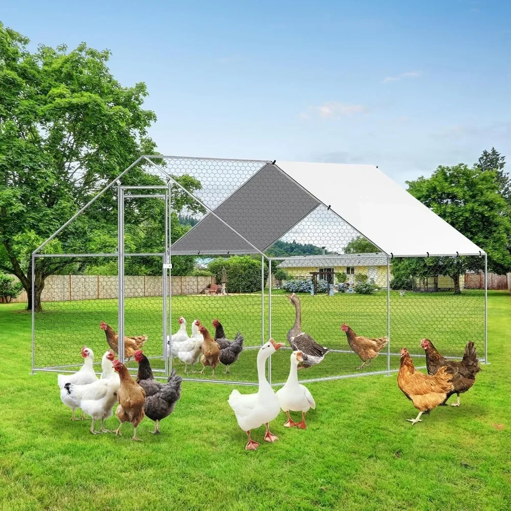 

Chicken Coop Large Size for 15/35 Chickens with Waterproof Cover and Metal Wire Mesh Chicken Run Extra Hight Walk-in Chicken