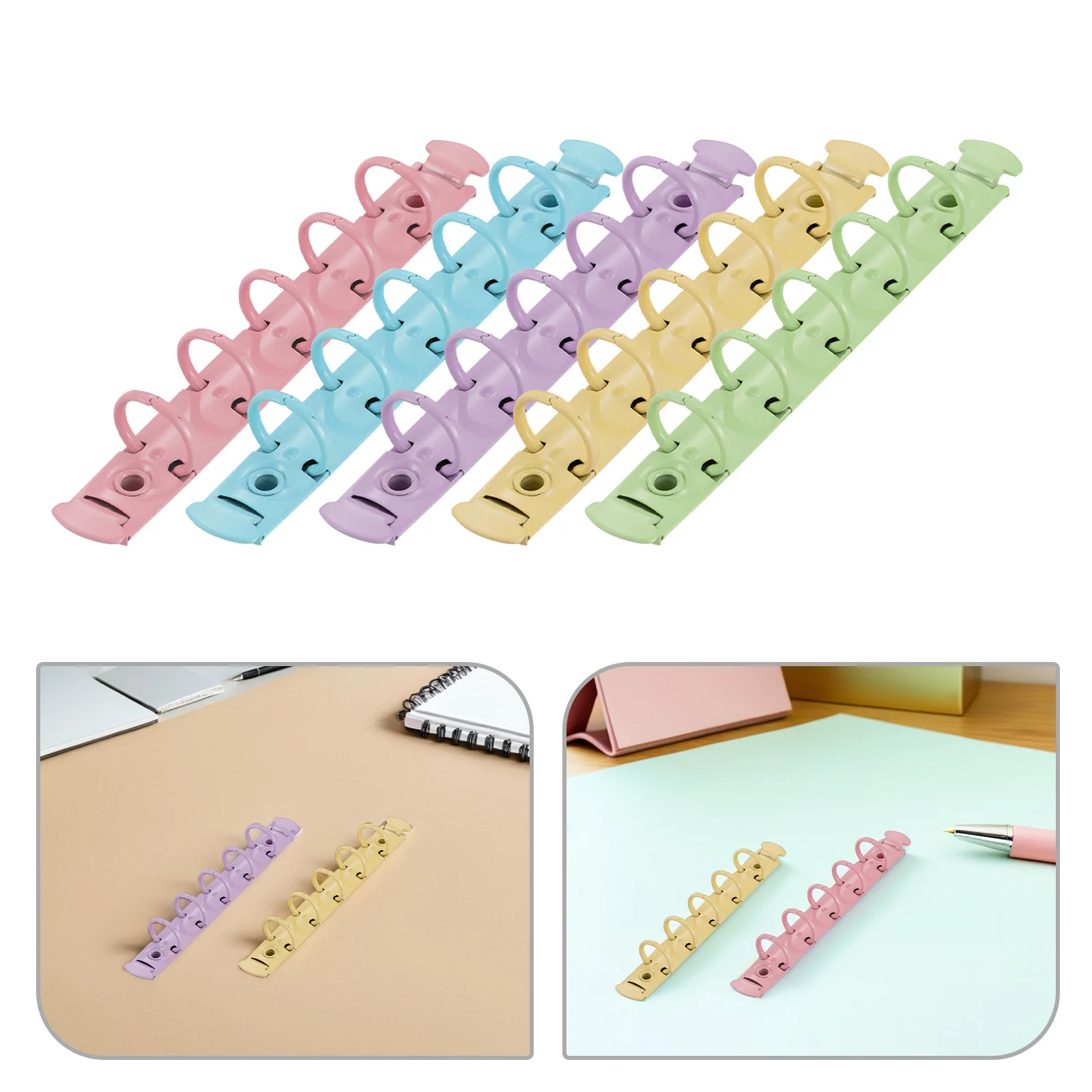 5pcs Colorful Metal Clips 5-Hole Wear-Resistant Loose Leaf Rings For Diy Notebooks Scrapbooks Flash Cards Reusable