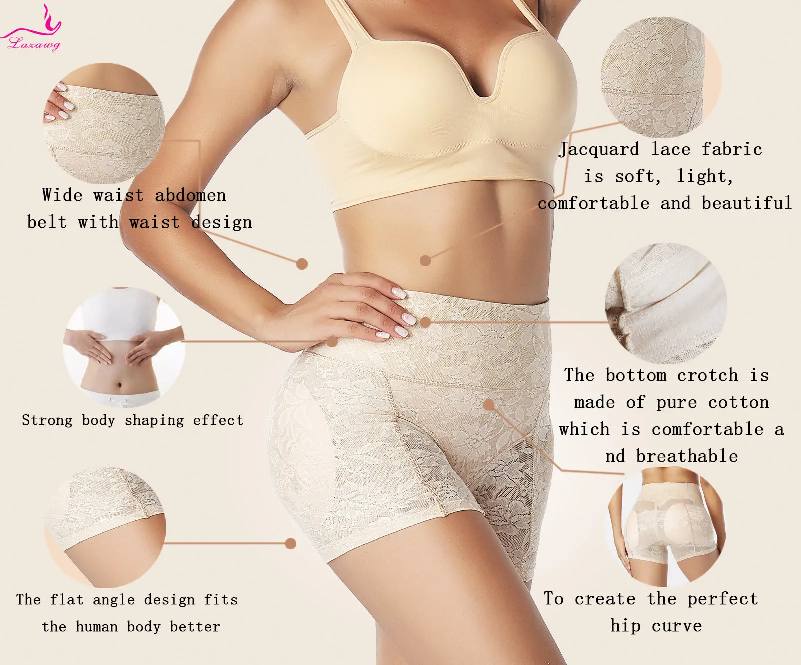 LAZAWG Butt Lifting Underwear for Women with Pad Hip Enhancer Shorts Tummy Control Shapewear Booty Lifting Panties Body Shaper