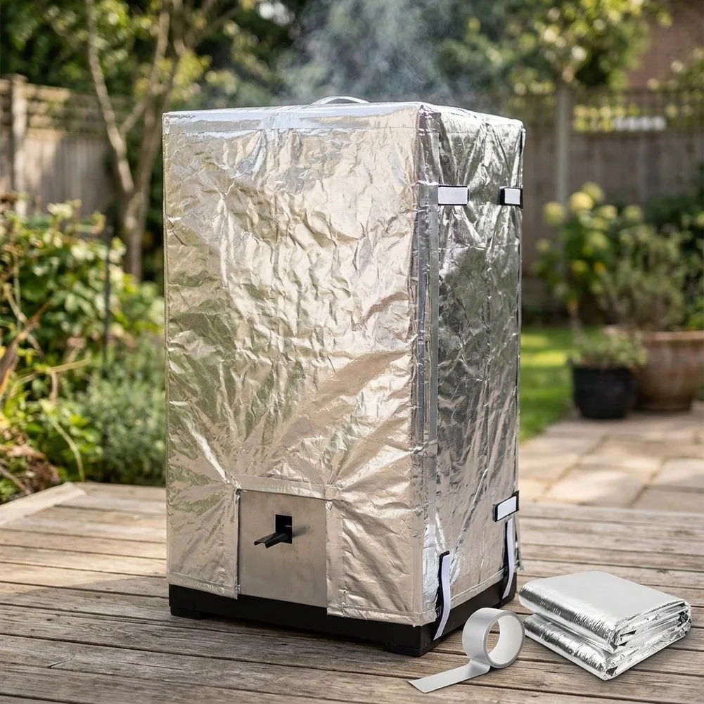 2pc Electric Smoker= Insulation Blanket 3mm Pre-Oxidized Fiber Composite For Temperature Stability,with Foil Tape For Grilling