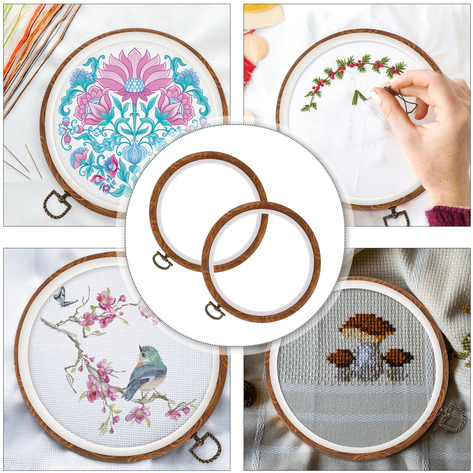 

2Pcs Embroidery Hoops Imitation Wood Plastic Circles Cross Stitch Needlework DIY Craft Decoration Embroidery Hoops