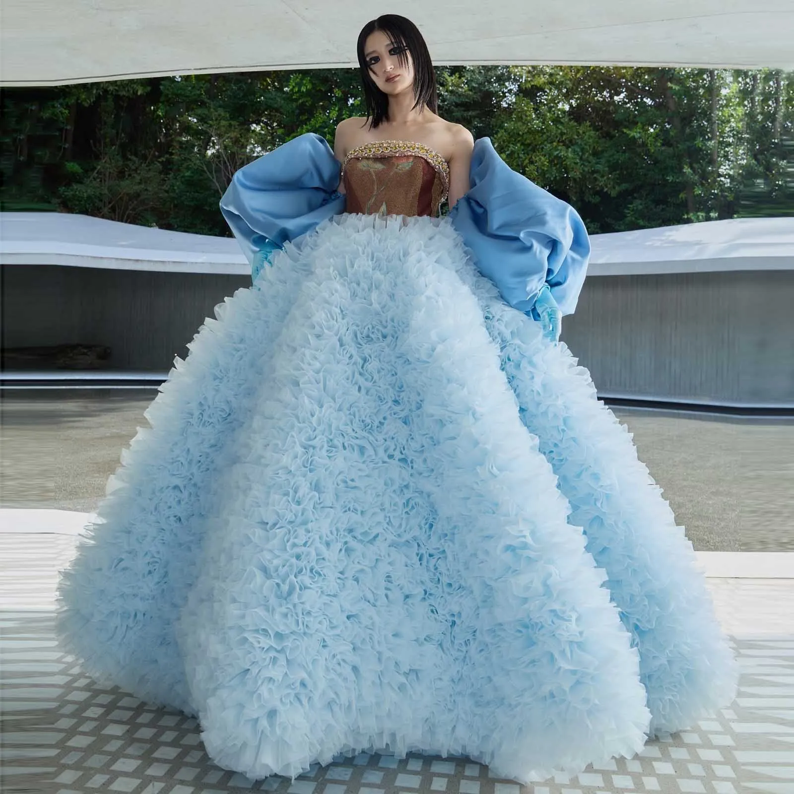 طبقات مذهلة تول تنورة الزفاف مرونة الخصر الكرة ثوب الزفاف التنانير مخصص الألوان حجم كامل الكشكشة حفلة موسيقية تنورة الدعائم #1