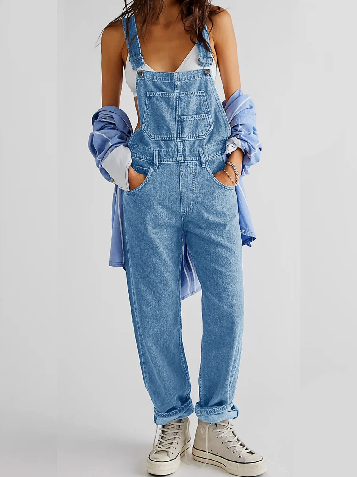 

Women's Casual Denim Overalls Adjustable Straps Jeans Casual Street Style Jumpsuit With Pockets