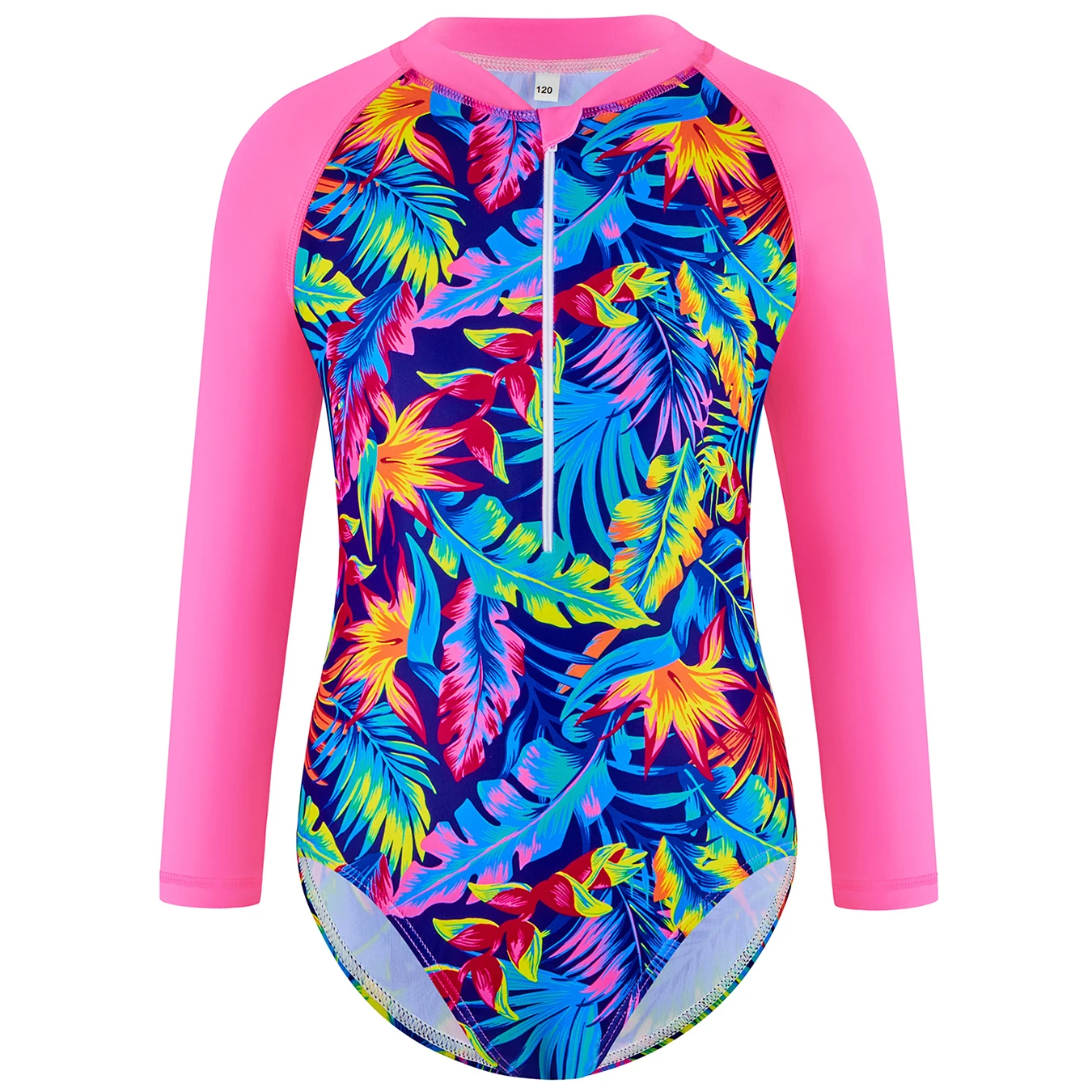 

Детский купальный костюм для пляжного бассейна, цельный купальник с вырезом бикини, длинный рукав с цветными блоками, принт в виде листьев, лето для отпуска