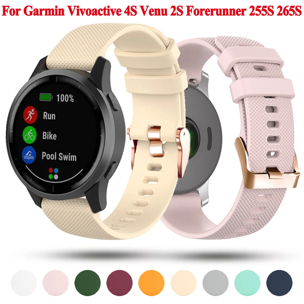 Rose Gold Buckle 20mm 18mm Silicone Watchband For Garmin Vivoactive 4S Venu 2S Watch Wristband Loop Band Wrist Straps Bracelet