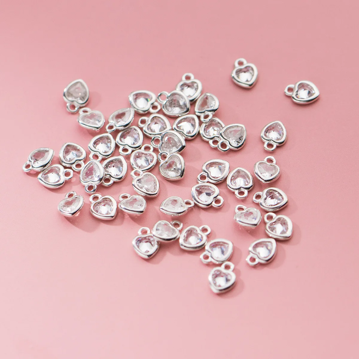 2pcs/lot 925 Sterling Silver Pretty Heart Zircon Jewelry Charms Women Necklace Bracelets Silver Pendants DIY Fancy Accessories
