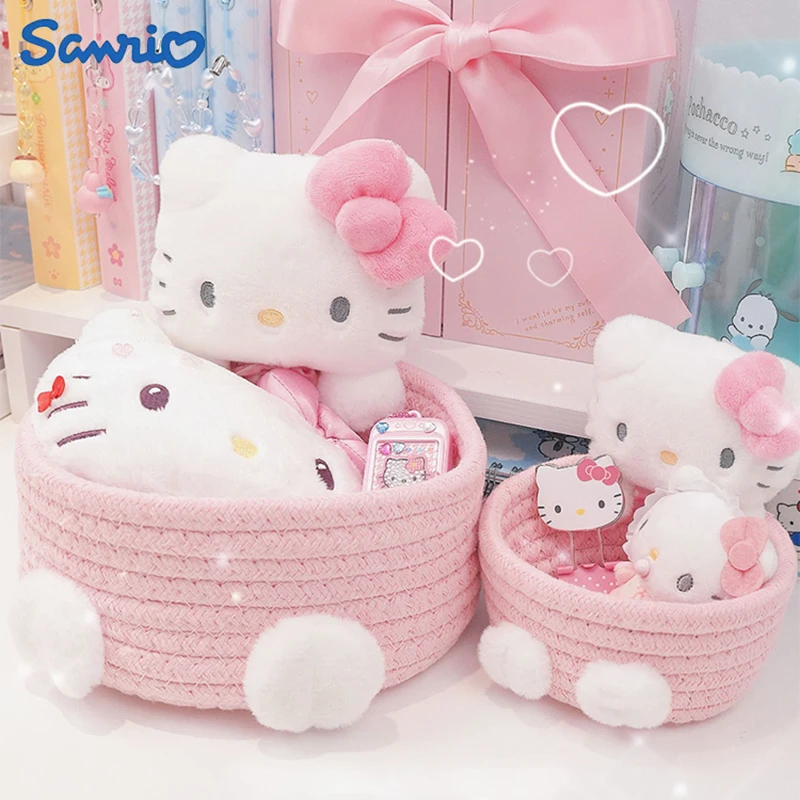 Sanrio Kuromi Melody Pudding Dog Kitty Pochacco Cinnamon Onpompurin Woven Storage Basket Cute Decoration Child Birthday Gift