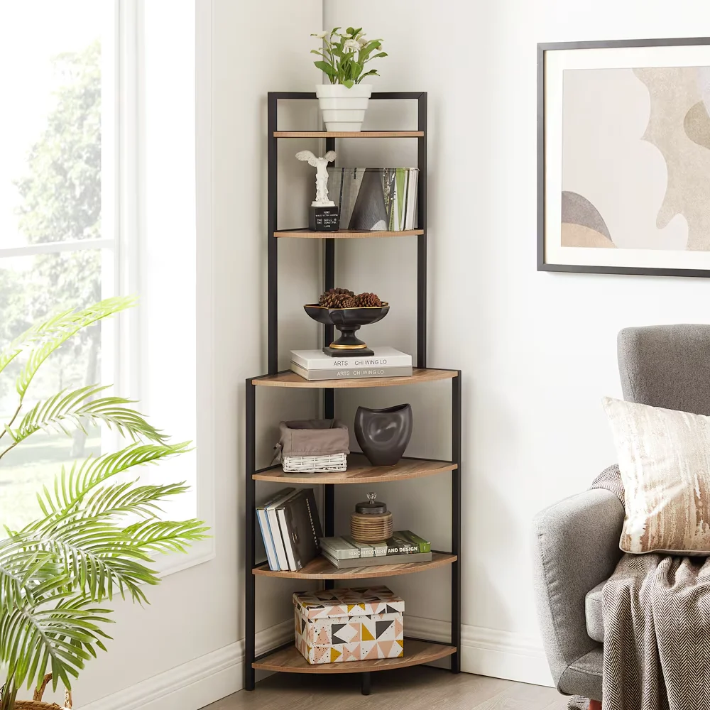 Corner Shelf Stand,6 Tier Ladder Bookshelf,Bookcase Display for Living Room,Kitchen,Home Office