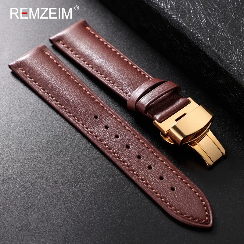 Lederarmband 18 mm 20 mm 22 mm Herren- und Damen-Ersatz-Casual-Armband mit automatischem Butterfly-Verschluss – Detail 6
