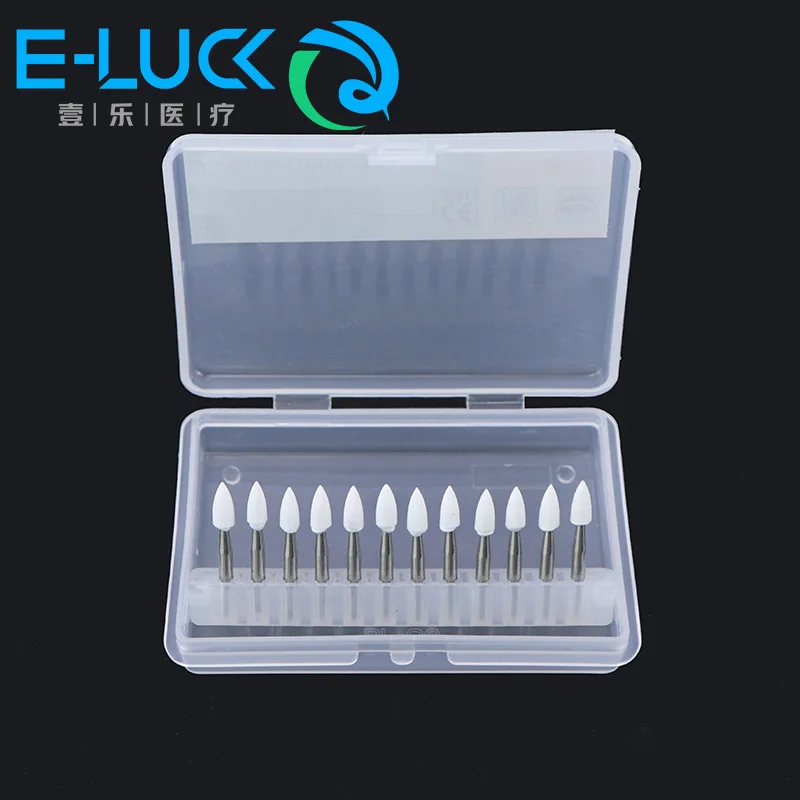 12pcs/pack Dental Polishing Drill Burs White Stone RA Polisher Ceramic Grinders For 2.35mm Low Speed Handpieces