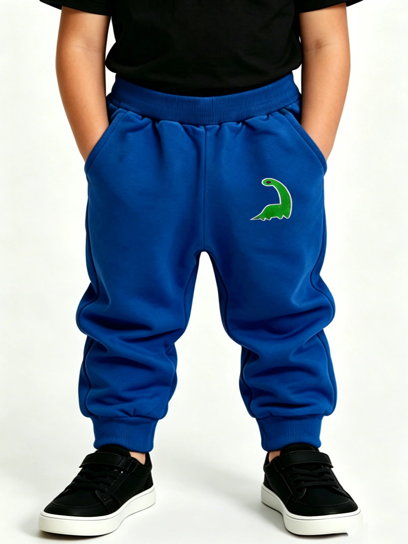Kinder-Dinosaurier-Print Blaue Jogginghose Vier Jahreszeiten Jungen Mädchen Weiche Jogginghose Lässige Elastische Taille Kinderhose Mit Tasche