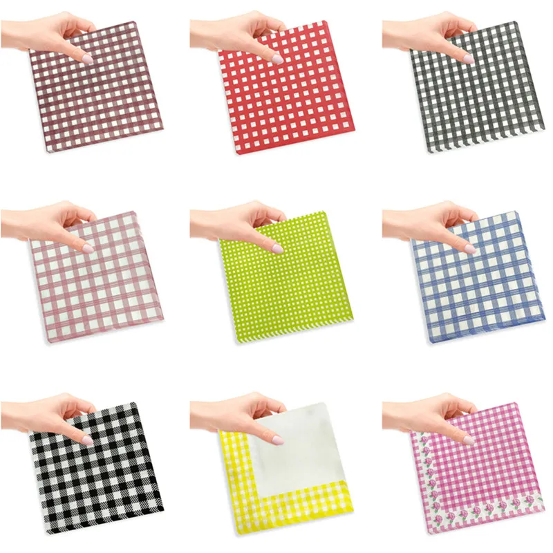 

20Pcs/pack Classical Plaid Printed Disposable Dinner Napkin Paper Birthday Wedding New Year Party Decoration