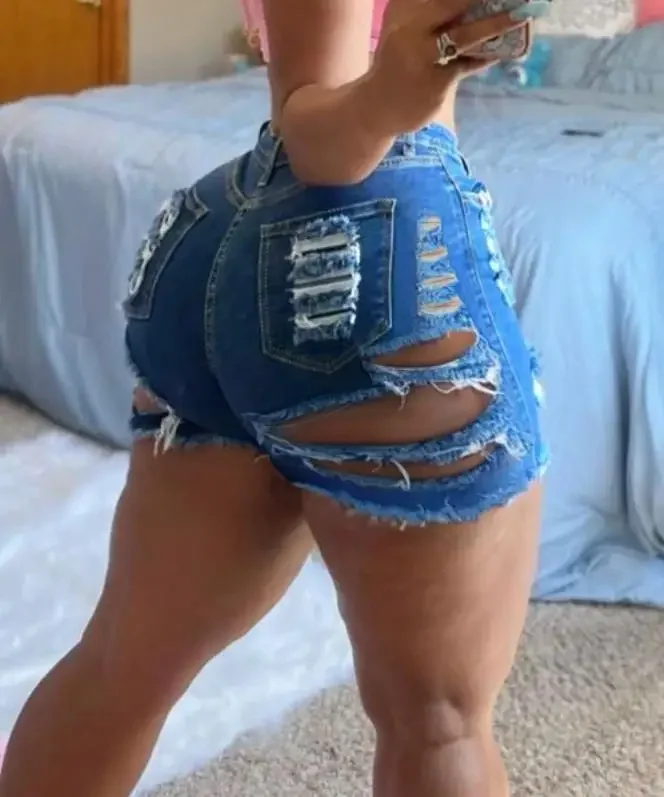 Women Fashion Handmade Worn Out Washed Elastic & Sexy Denim Shorts Personalized High Street Style Female Casual Slimming Shorts