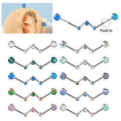 1Pc W Shape Push In Industrial Barbell Surgical Steel Flash film Ear Tragus Cartilage Earring Tragus Bars Piercing Body Jewelry