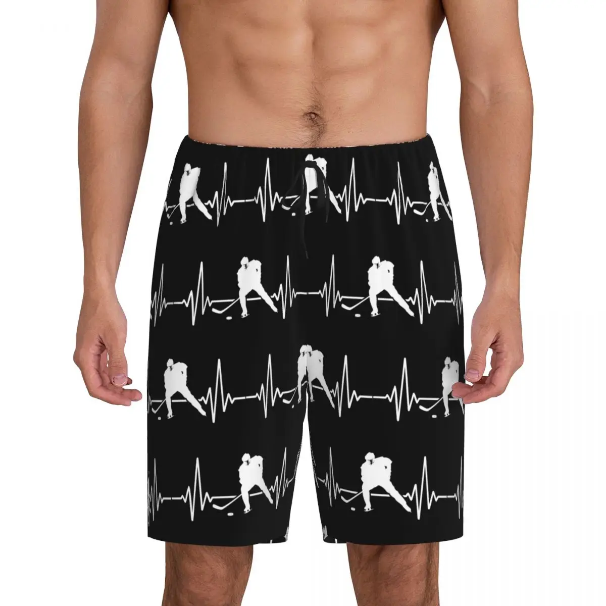 

Мужские короткие пижамные шорты Custom Ice Hockey Heartbeat, шорты для сна и отдыха, пижамные штаны