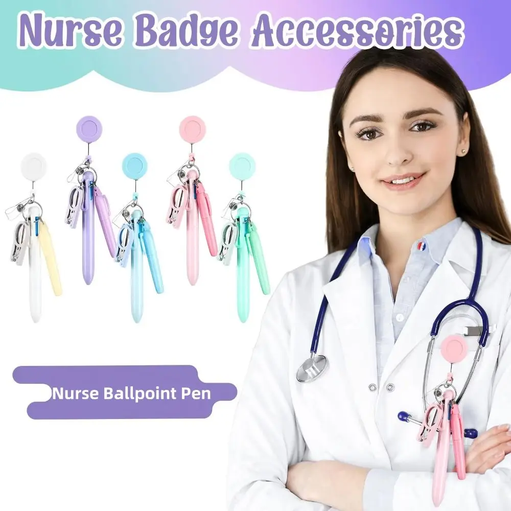 Buckle Clip Retractable Nurse Pen Badge Holder Lightweight Nurse Ballpoint Pen Multifunctional Scalable Nurse Ball Pen