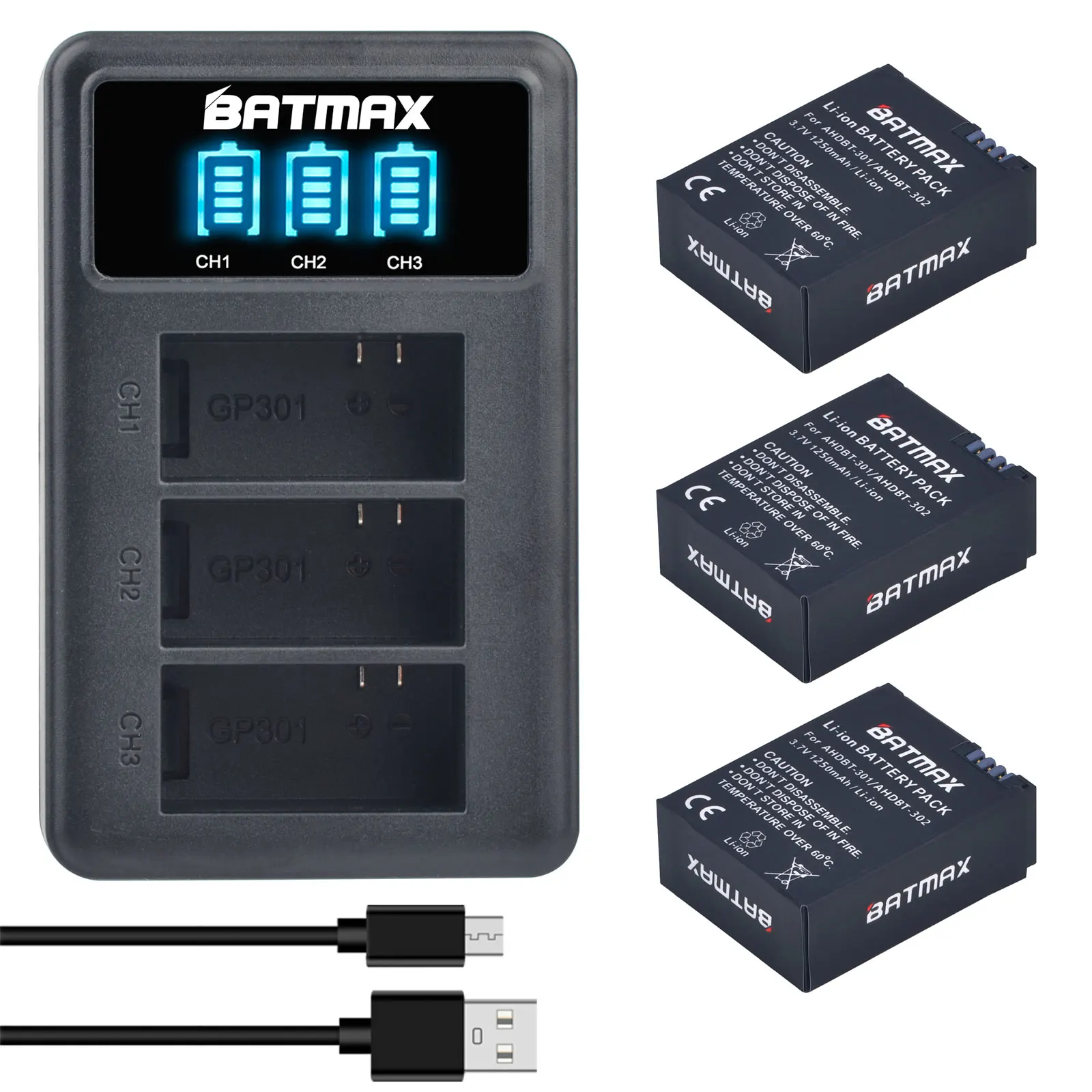 

3Pcs Battery + USB Dual Charger for hero 3 gopro hero3 battery for GoPro go pro Hero 3 3+ camera accessories