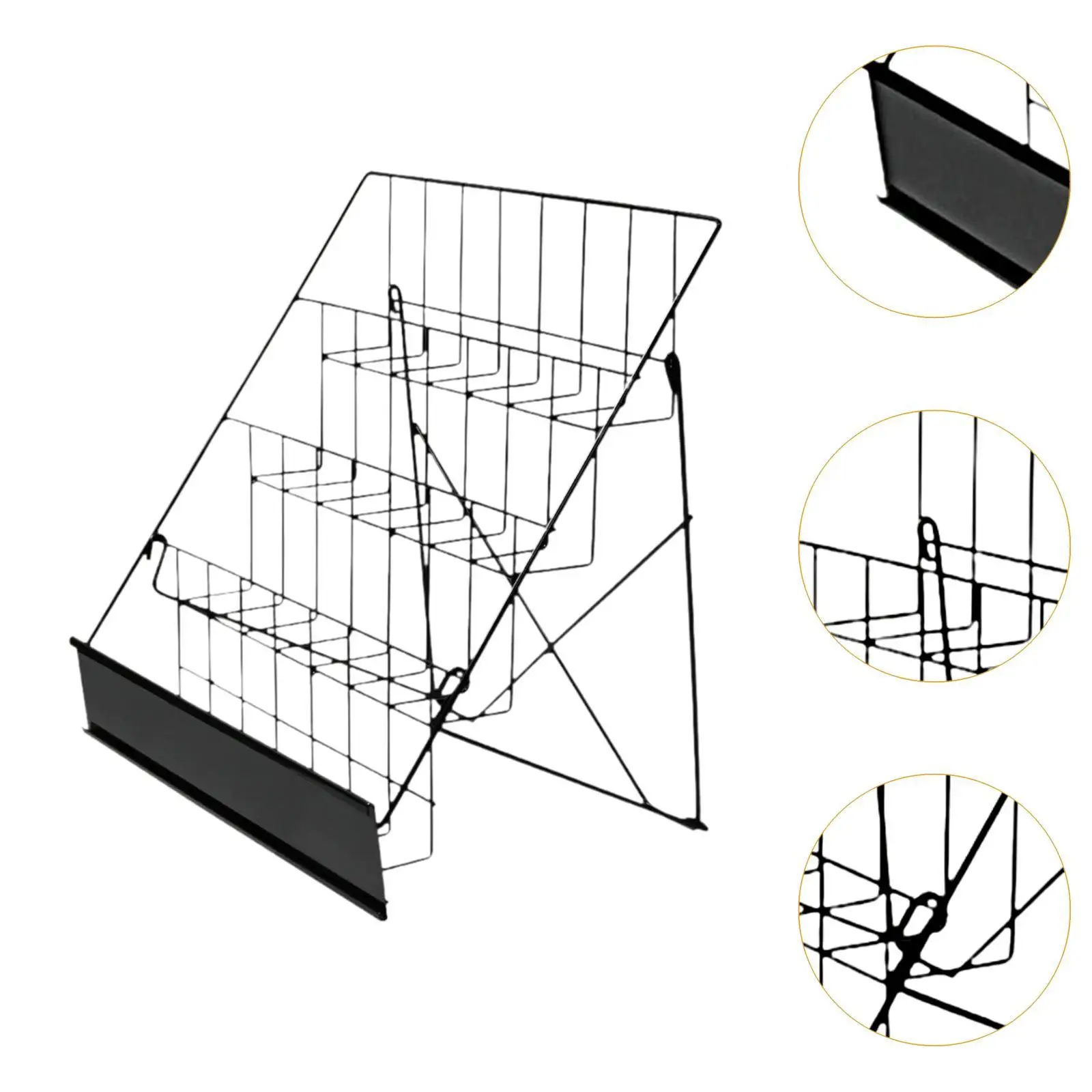 Book Display Rack Iron 4-tiered Stand Foldable Shelf Organizer Front Facing Bookcase for Library Classroom Literature