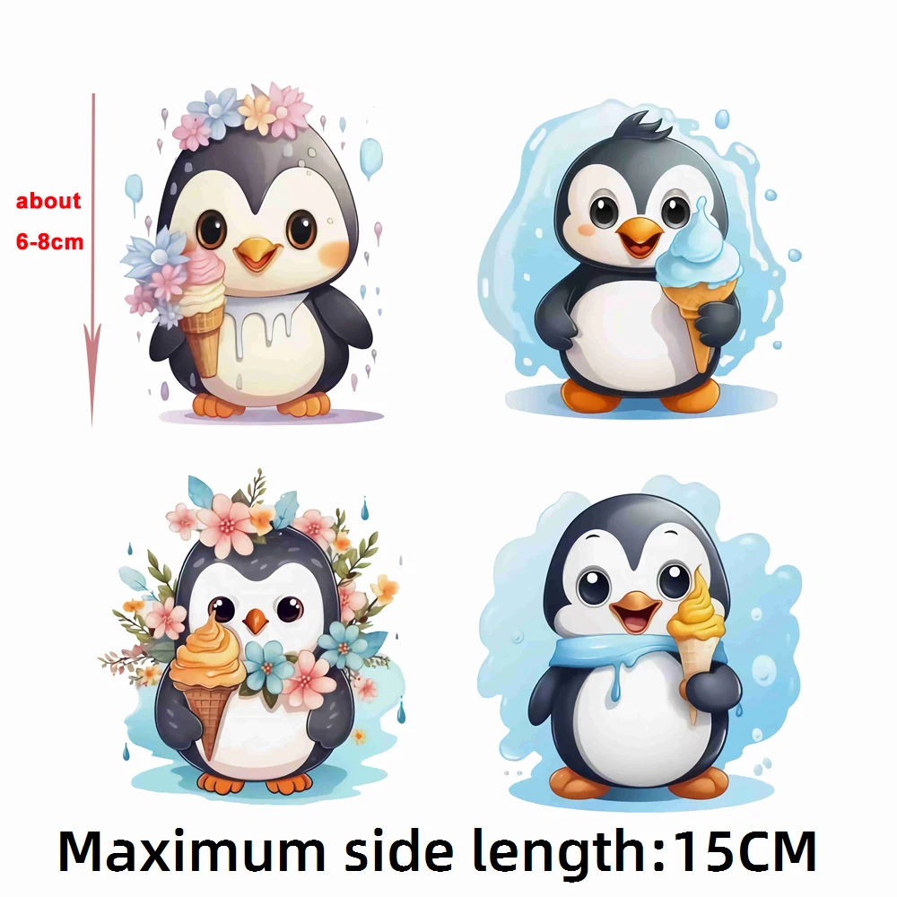 Small Kid Penguins Sheep Dog Iron On Heat Transfer Sticker For Clothes DTF Pinted Vinyl Thermal Appliques Washable T-Shirt Decal