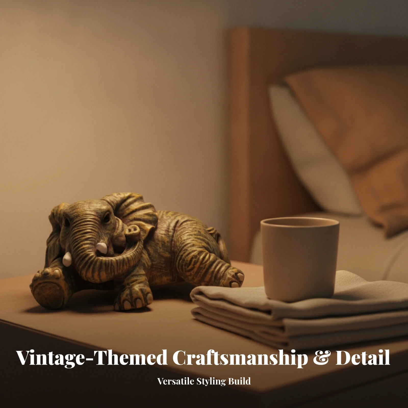 Elephant Figurine Distressed Elephant Statue Decor Hand-Finished Long-Lasting for Home Decorators, Television Cabinet