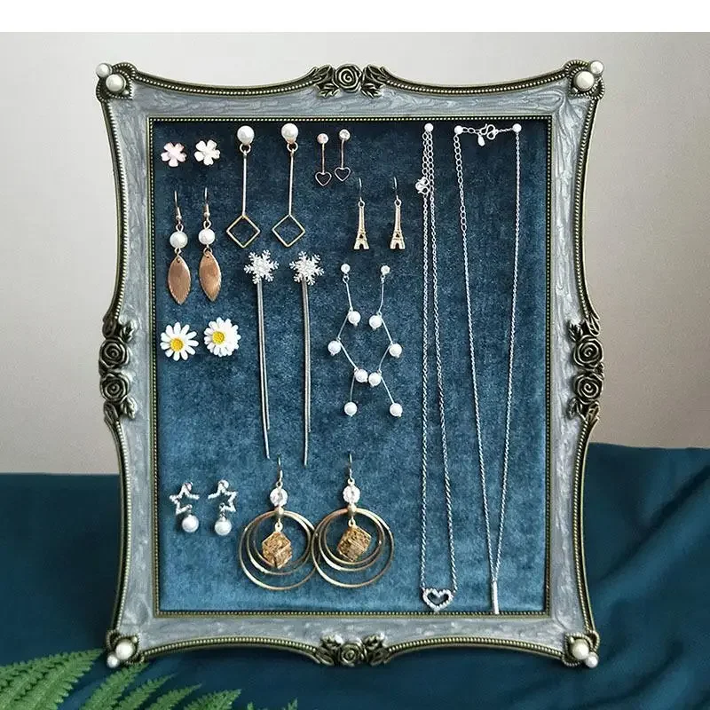 Flocking Decorative Shelves Vintage Necklace Stand Eardrop Earrings Hanging Board Dressing Table Jewelry Cosmetic Containers