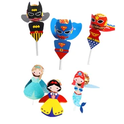 30Pcs Lollipop Candy Heroes Kids Birthday Favors Princess Party Decor Lollipop Card Holder Paper Mermaid Girls Boys Decoration