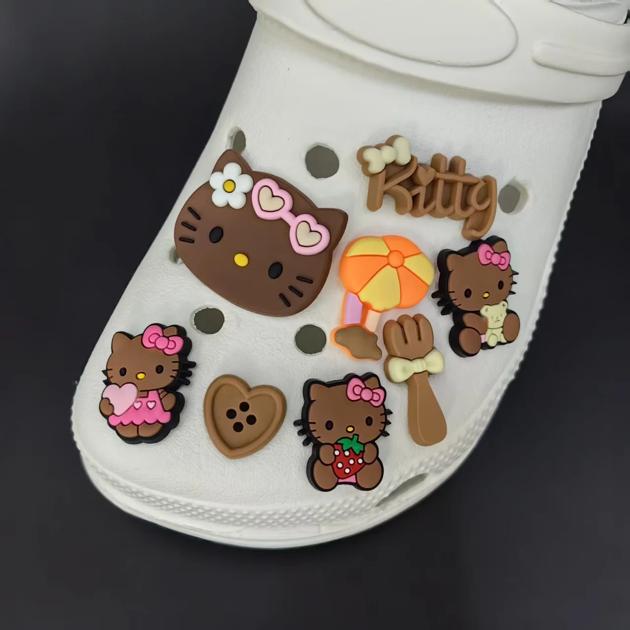 MINISO Hello Kitty Shoes Charms Brown Cat Hawaiian Themed Summer Sandal & Clog Decorations Holiday Cute Gift for Boys and Girls image 3