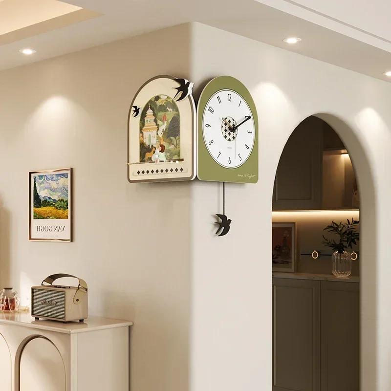 

Wall-Mounted Corner Clock, 2024 New Dual-Sided Hanging Clock, Quiet Timepiece for Home Use, Creative Home Decor